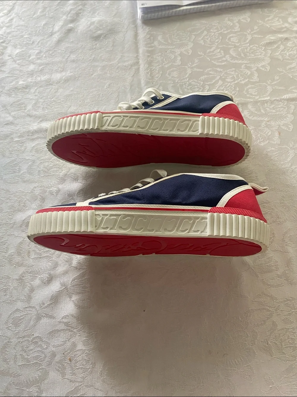 Christian Louboutin Men's Navy Canvas Sneakers with White Trim and Red Accent - Picture 7 of 11